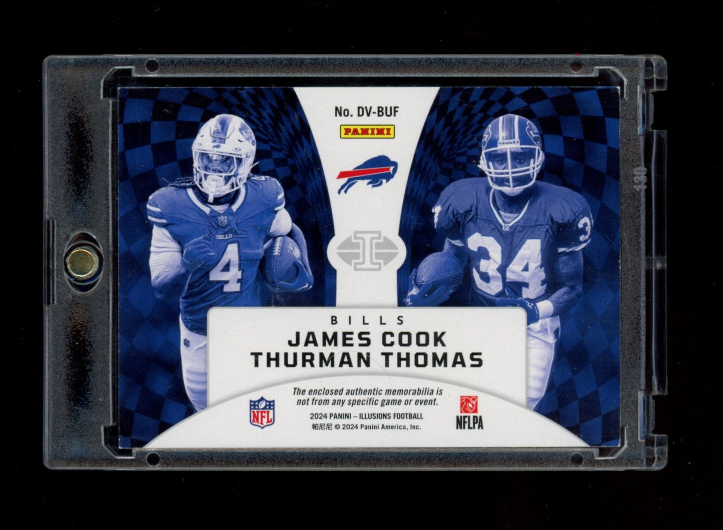 2023 Football 2024 Panini Illusions James Cook / Thurman Thomas MEM, SN99 DV-BUF