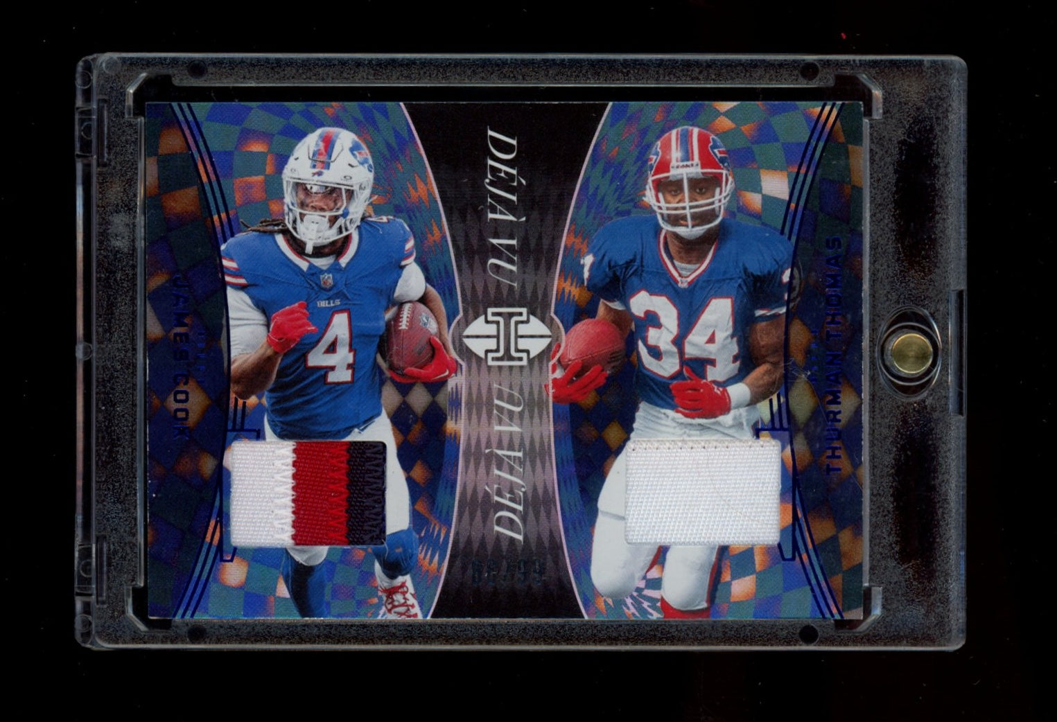 2023 Football 2024 Panini Illusions James Cook / Thurman Thomas MEM, SN99 DV-BUF