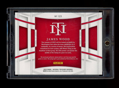 2023 Panini National Treasures #123 James Wood Rookie Material Sig Gold #/49