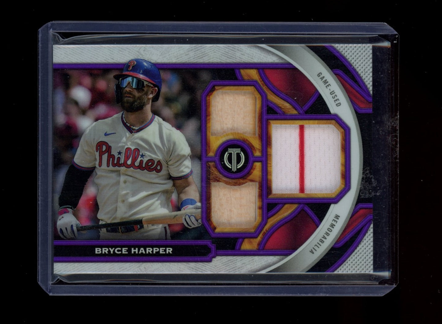 2023 Topps Tribute #TR-BH Bryce Harper Tribute Triple Relics Purple #/50