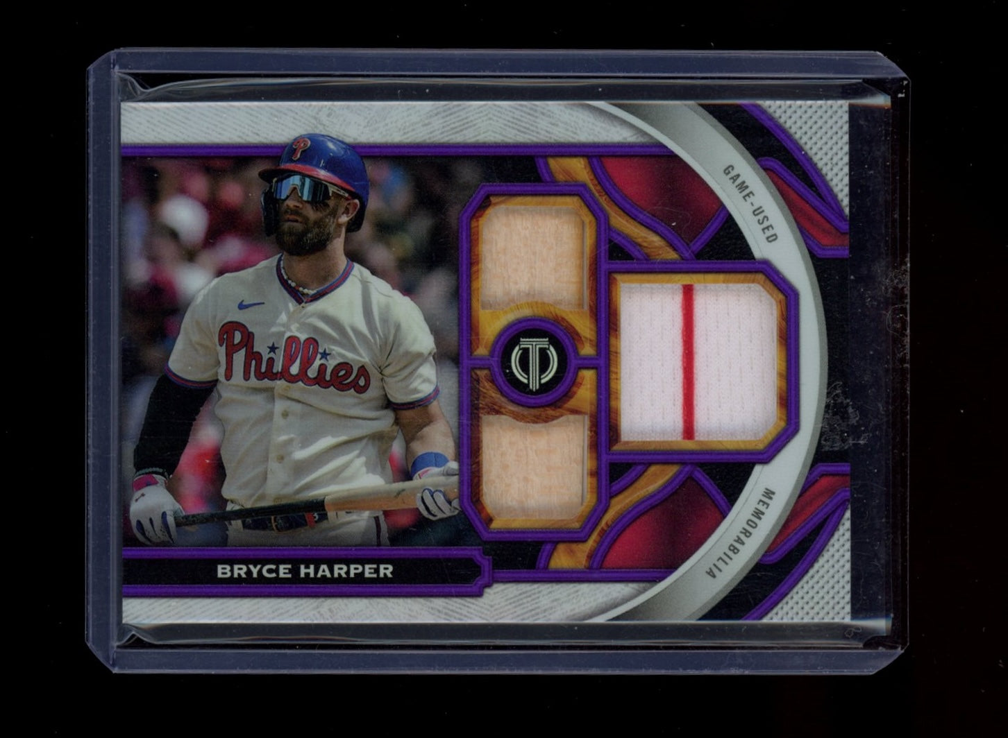 2023 Topps Tribute #TR-BH Bryce Harper Tribute Triple Relics Purple #/50