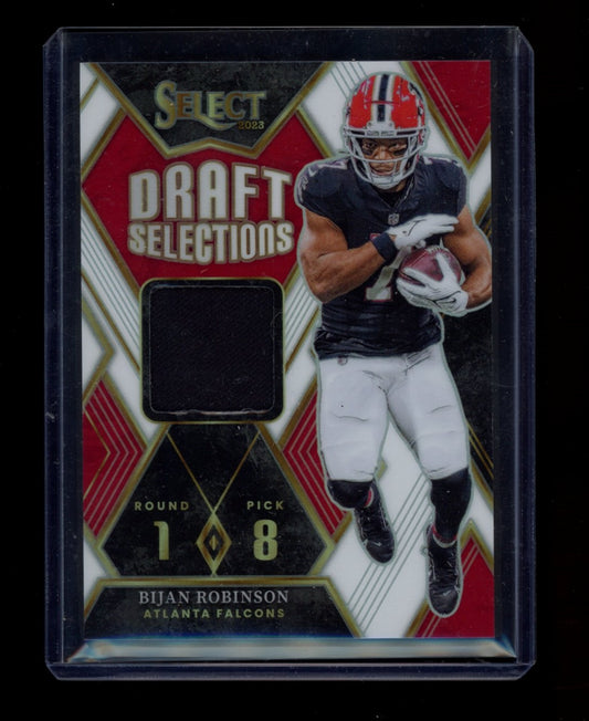 2023 Panini Select #DAM-BRO Bijan Robinson Draft Mem White Prizm #7/75 JRSY #