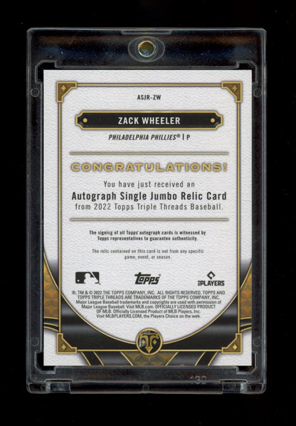 2022 Topps Triple Threads #ASJR-ZW Zack Wheeler Autograph Jumbo Relics #/10