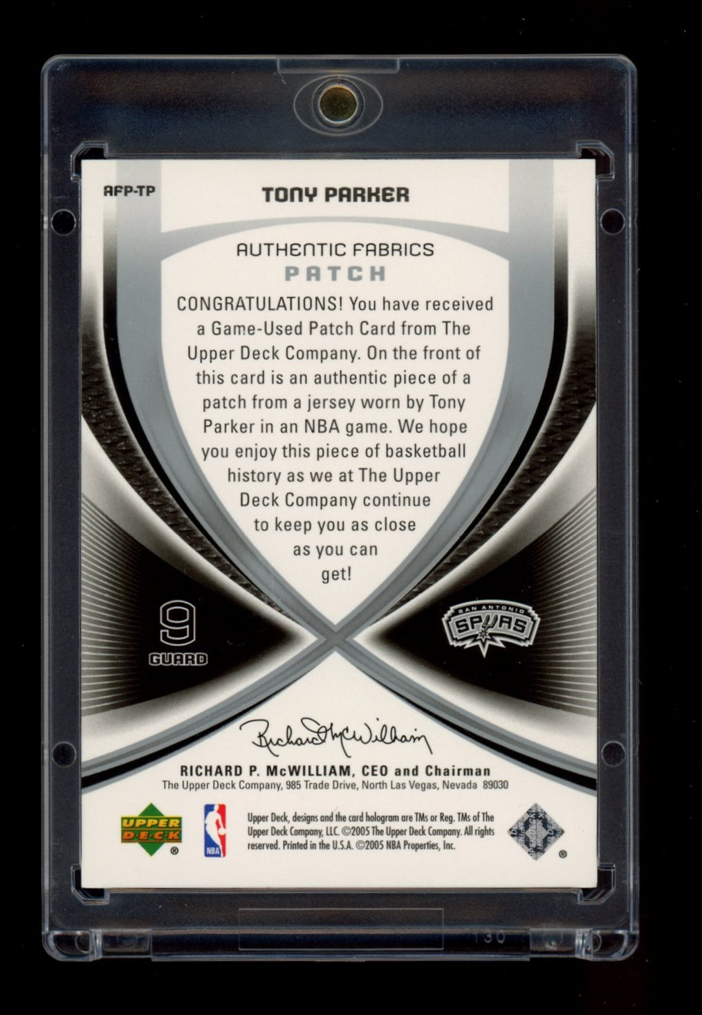 2005-06 SP Game Used #AFP-TP Tony Parker Authentic Fabrics Patches #/75