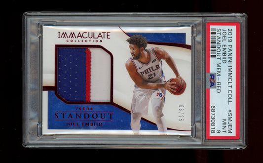 2019 Panini Immaculate Collection #SMJEM Joel Embiid Standout Mem Red /25 PSA 9