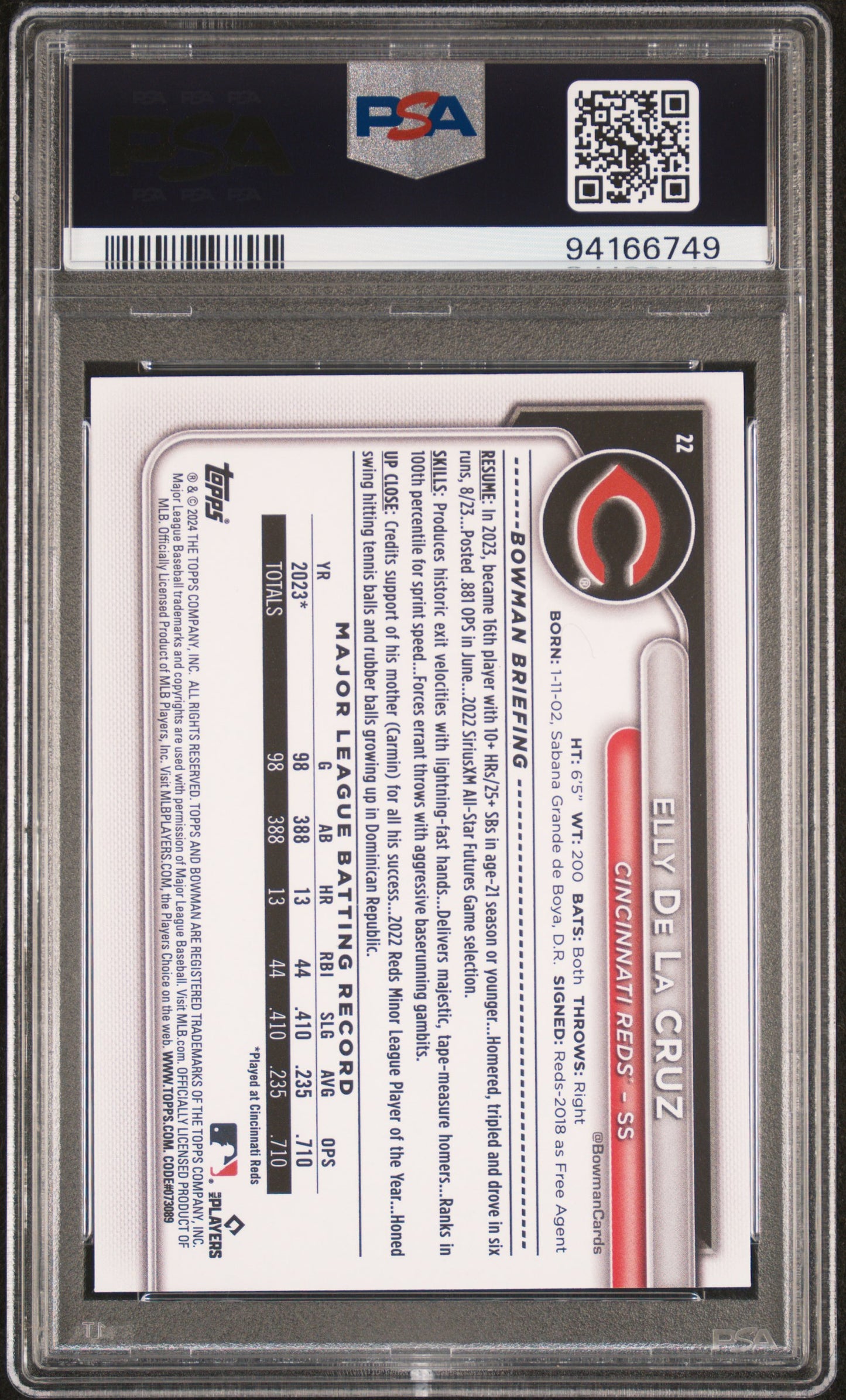 2024 Bowman #22 Elly De La Cruz PSA 10