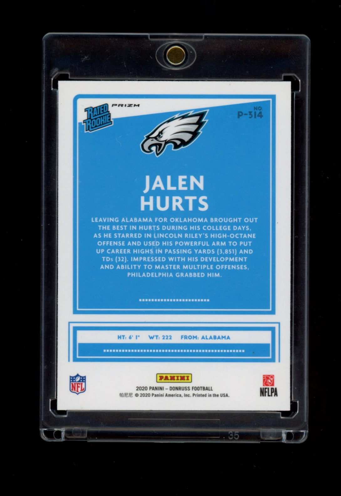 2020 Donruss #P-314 Jalen Hurts Optic Preview Red and Green