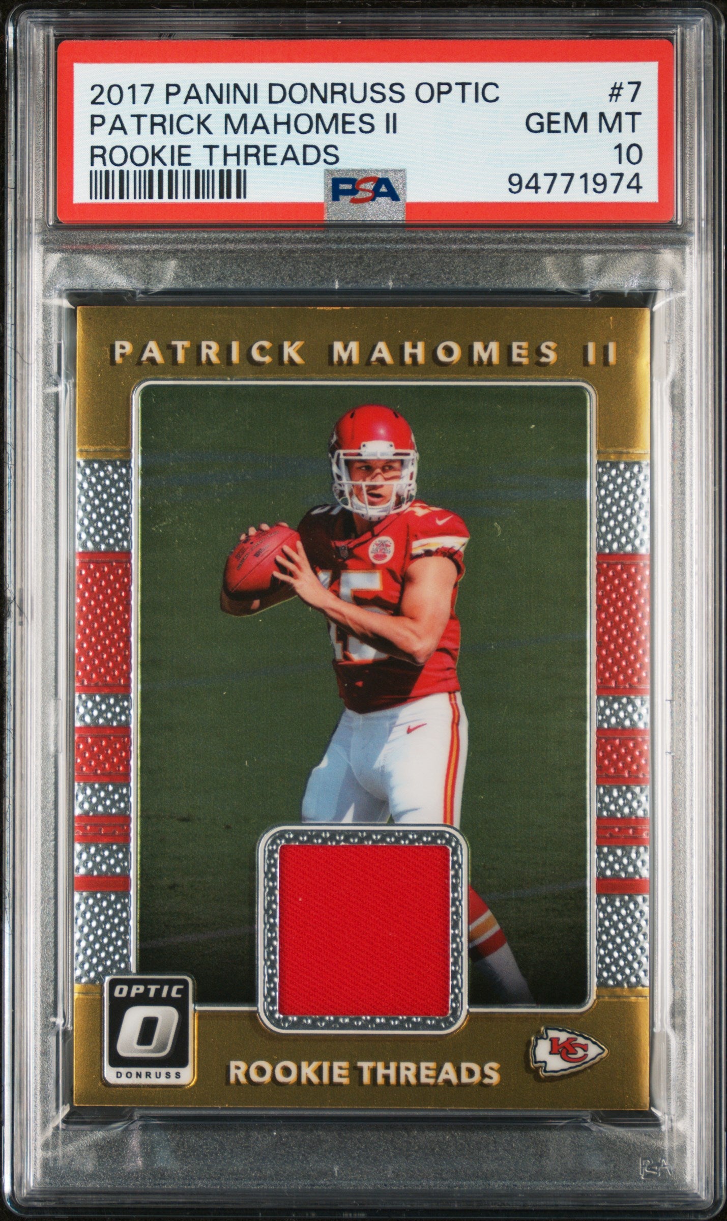 2017 Panini Optic Rookie Threads #7 Patrick Mahomes Ii Rookie Threads PSA 10
