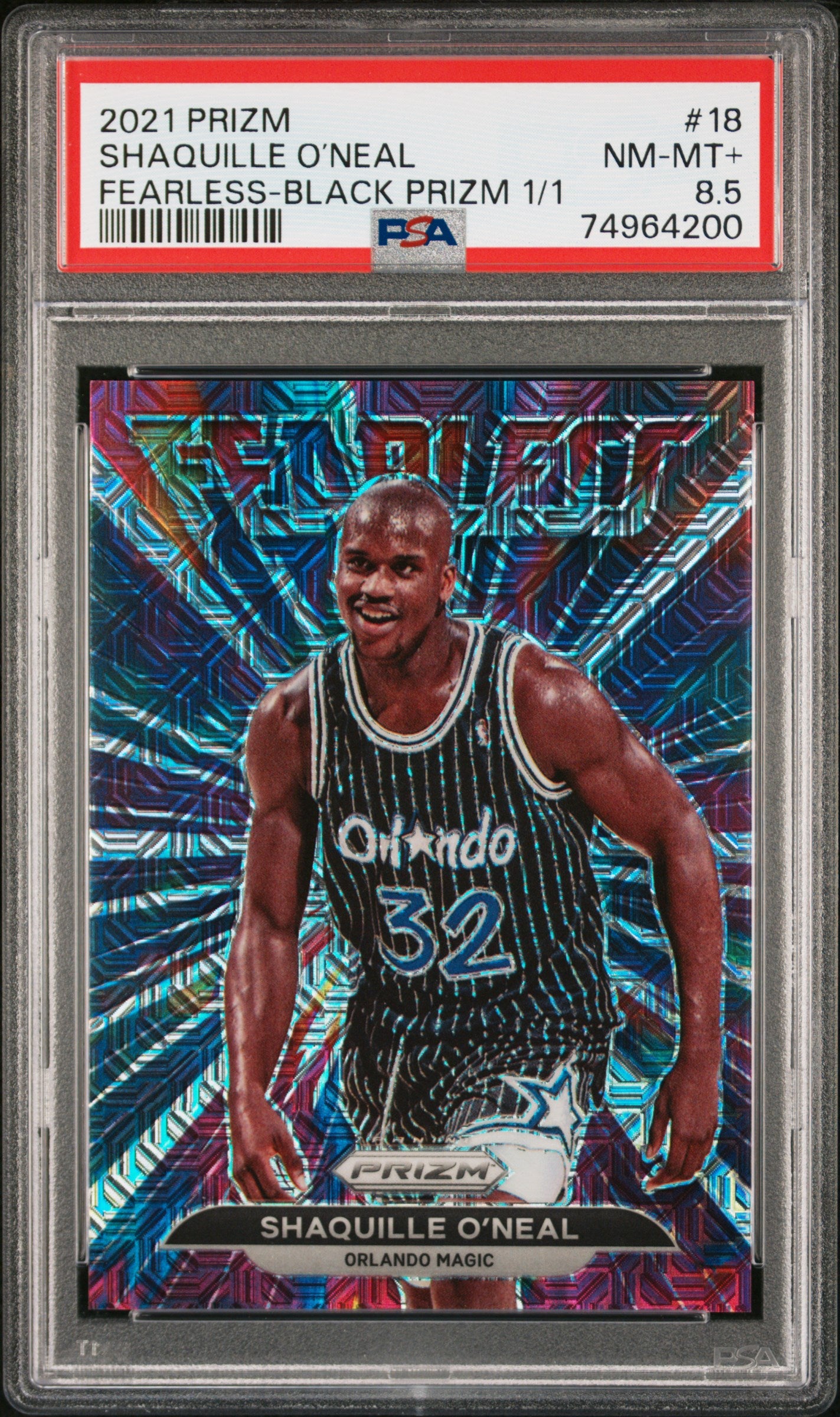 2021 Panini Prizm Fearless #18 Shaquille O’neal Black Prizm 1/1 PSA 8.5
