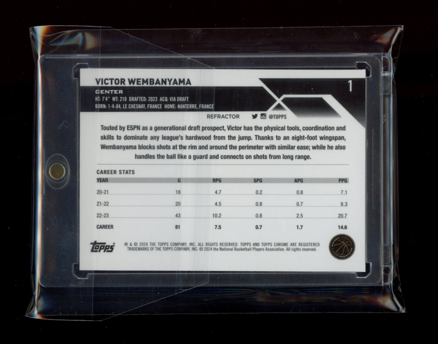 2023-24 Topps Chrome #1 Victor Wembanyama Refractors