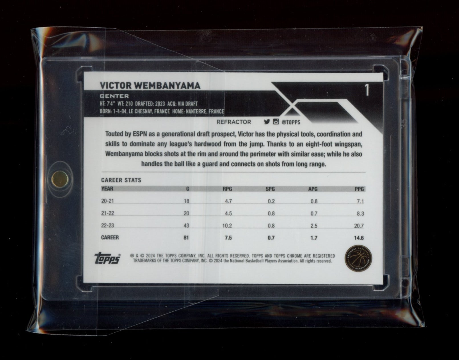 2023-24 Topps Chrome #1 Victor Wembanyama Refractors