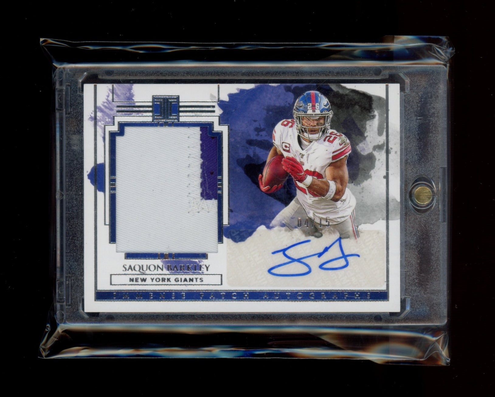 2020 Panini Impeccable #IPA-SB Saquon Barkley Immense Patch Autos #/15
