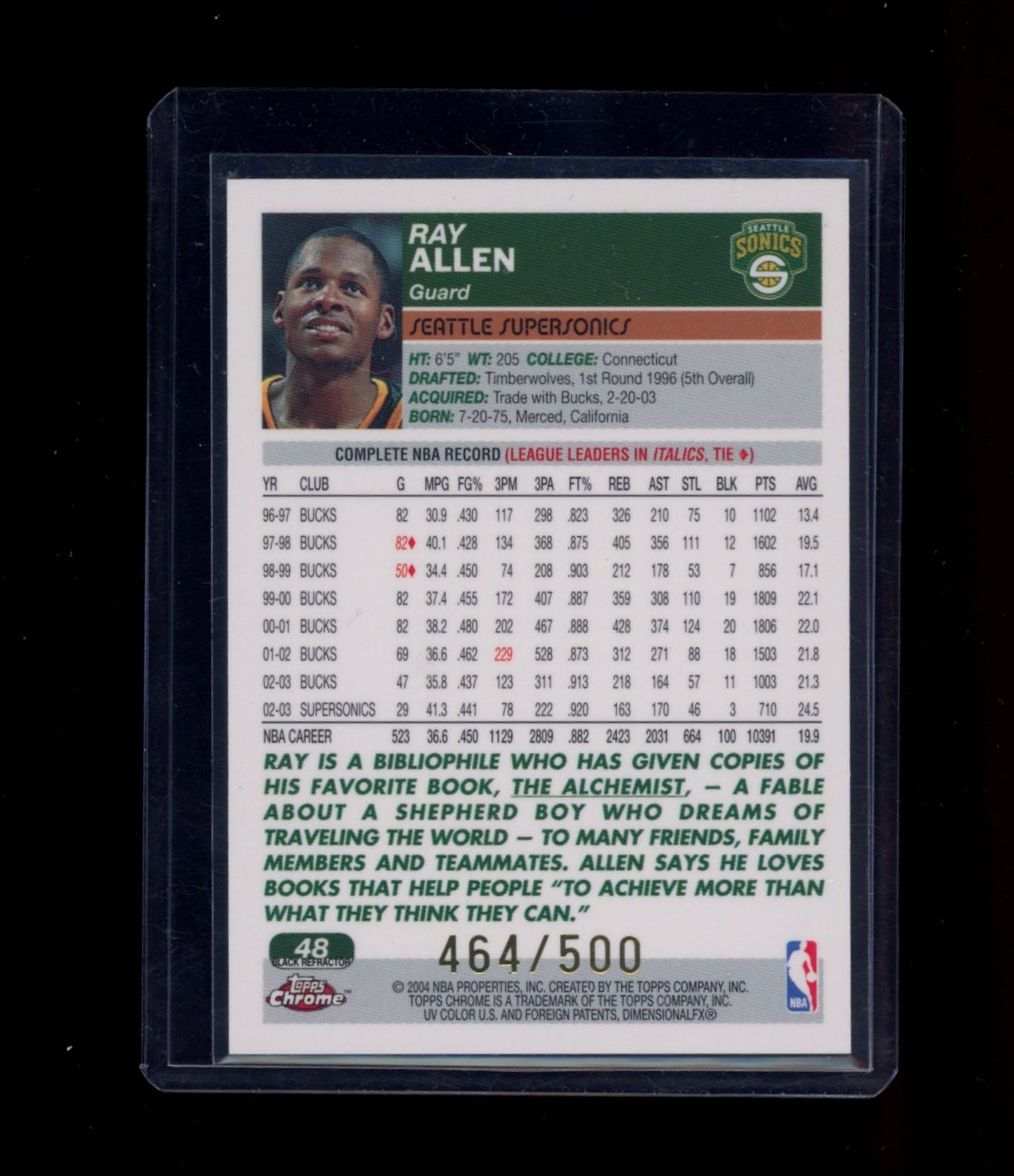 2003-04 Topps Chrome #48 Ray Allen Refractors Black #/500