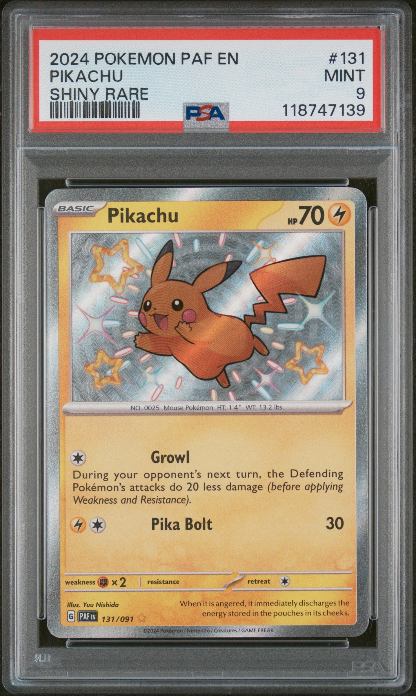 2024 Pokemon Paf En-Paldean Fates #131 Pikachu Shiny Rare PSA 9