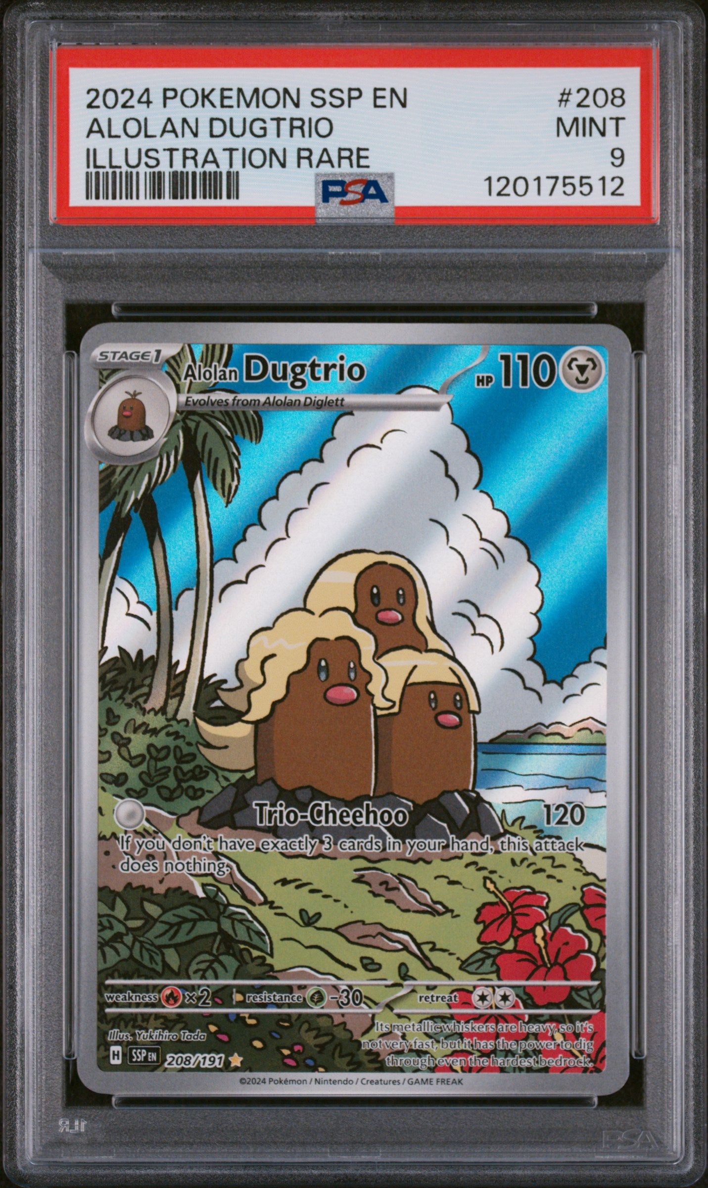2024 Pokemon Ssp En-Surging Sparks #208 Alolan Dugtrio Illustration Rare PSA 9
