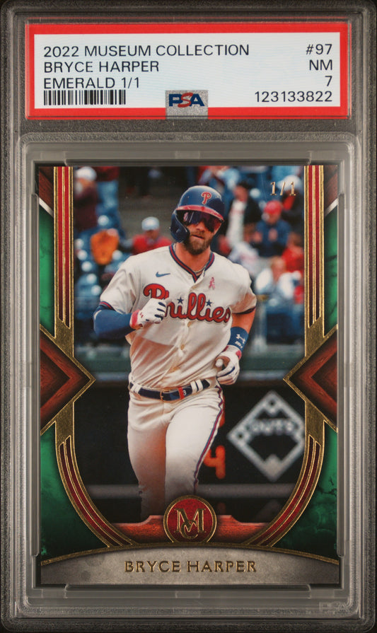 2022 Topps Museum Collection #97 Bryce Harper Emerald 1/1 PSA 7