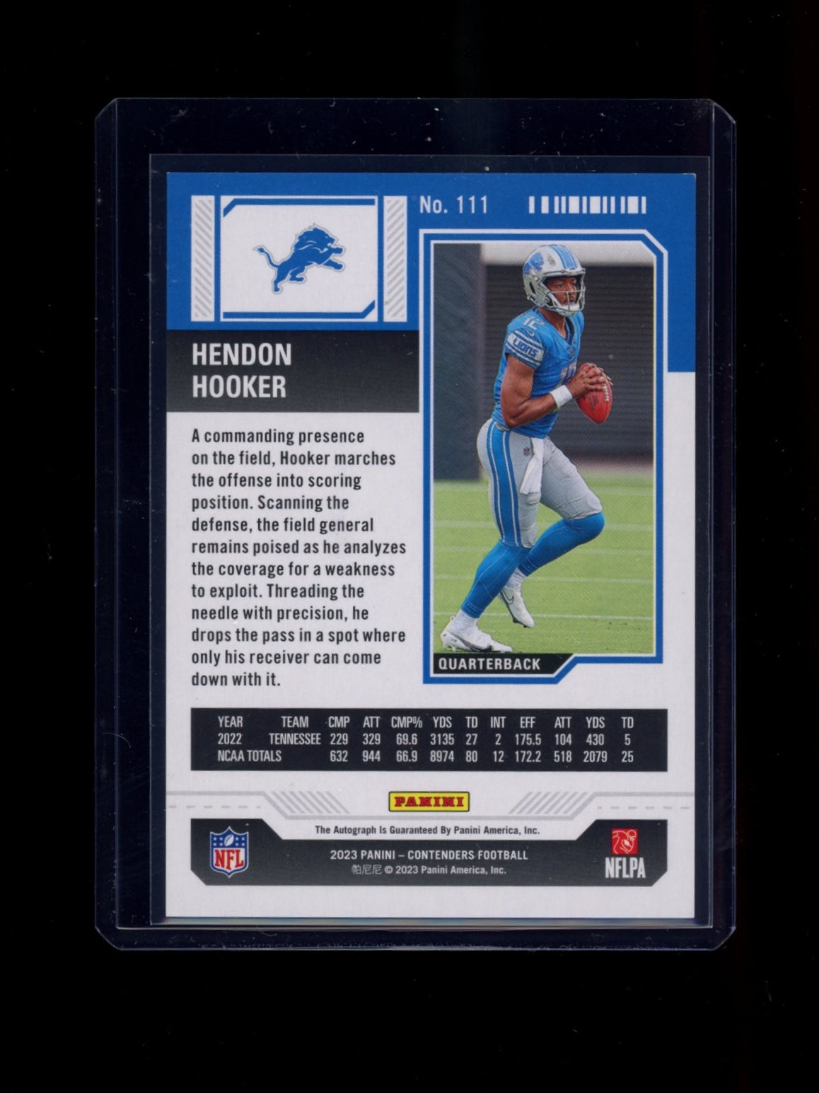 2023 Panini Contenders #111 Hendon Hooker Midfield Ticket #/50