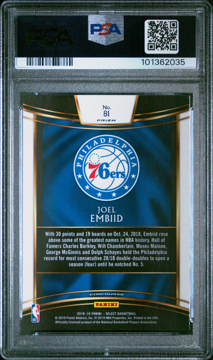 2018 Panini Select #81 Joel Embiid Zebra Prizm PSA 9