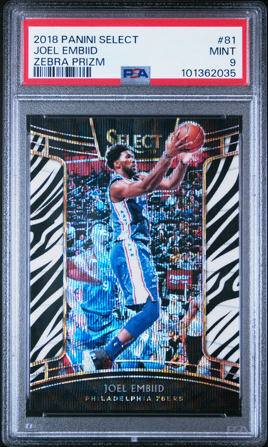 2018 Panini Select #81 Joel Embiid Zebra Prizm PSA 9