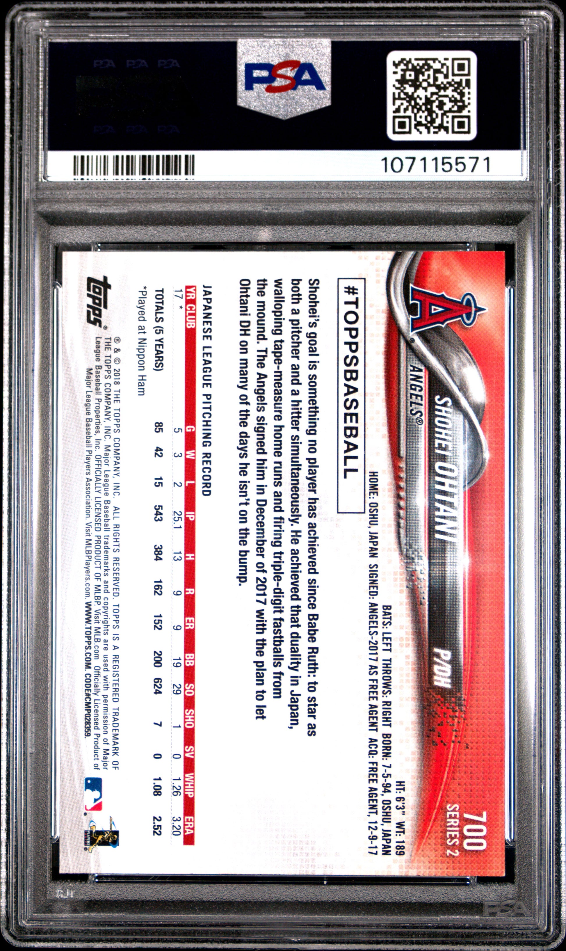 2018 Topps #700 Shohei Ohtani Pitching PSA 9