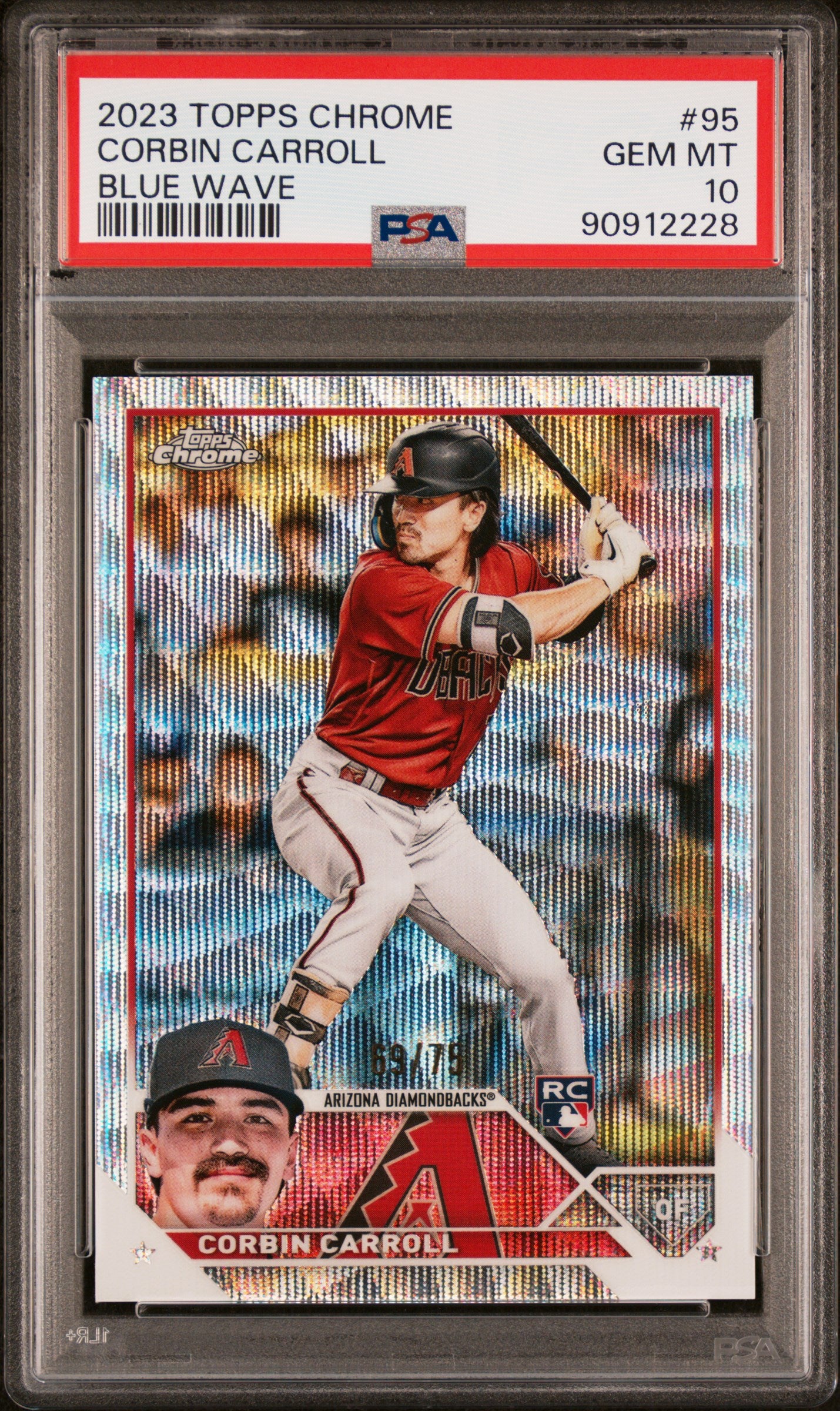 2023 Topps Chrome #95 Corbin Carroll Blue Wave /75  Refractor PSA 10