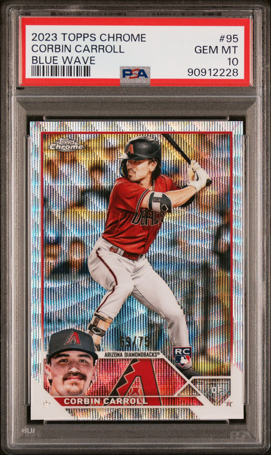 2023 Topps Chrome #95 Corbin Carroll Blue Wave /75  Refractor PSA 10