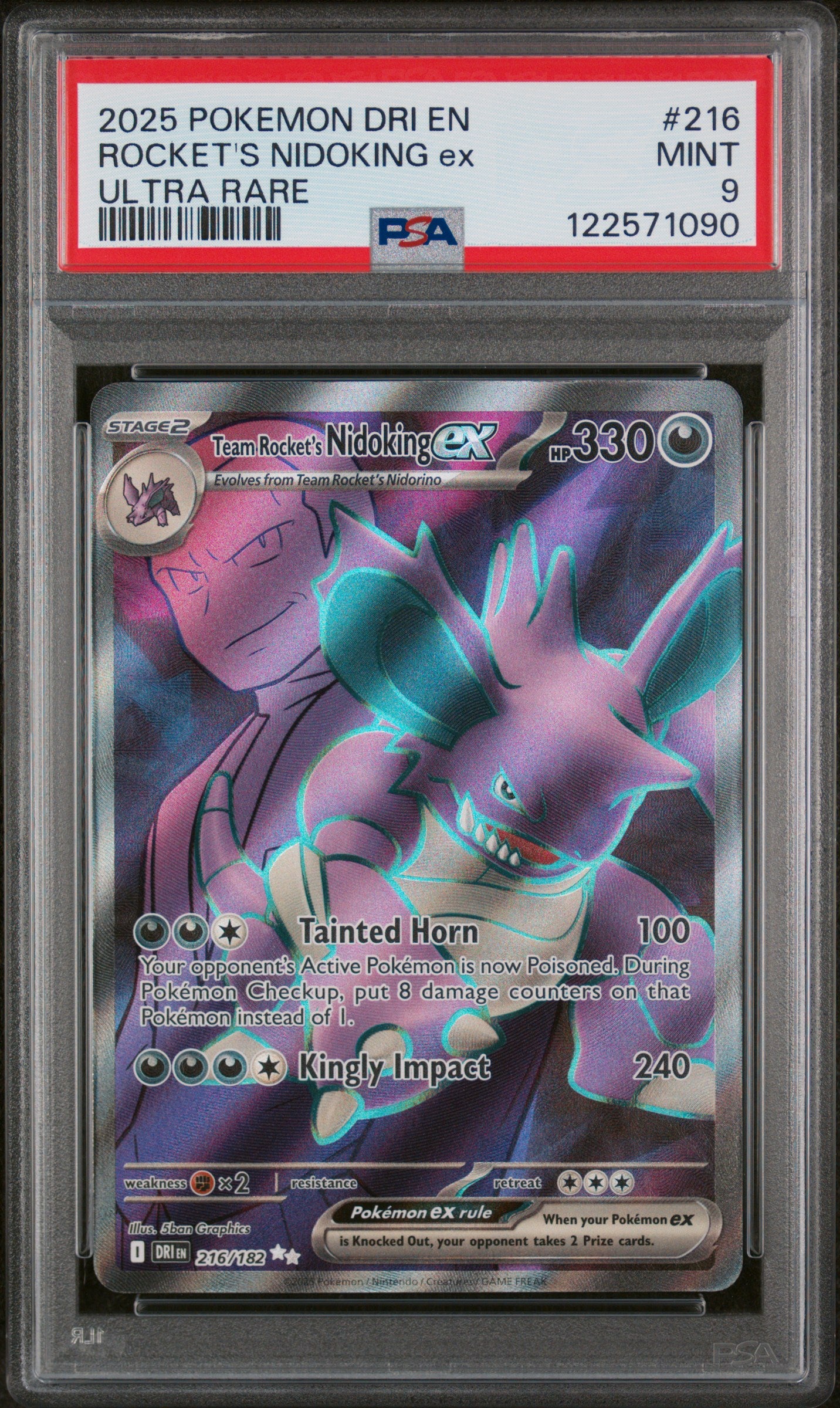 2025 Pokemon Dri En-Destined Rivals #216 Rocket'S Nidoking Ex Ultra Rare PSA 9