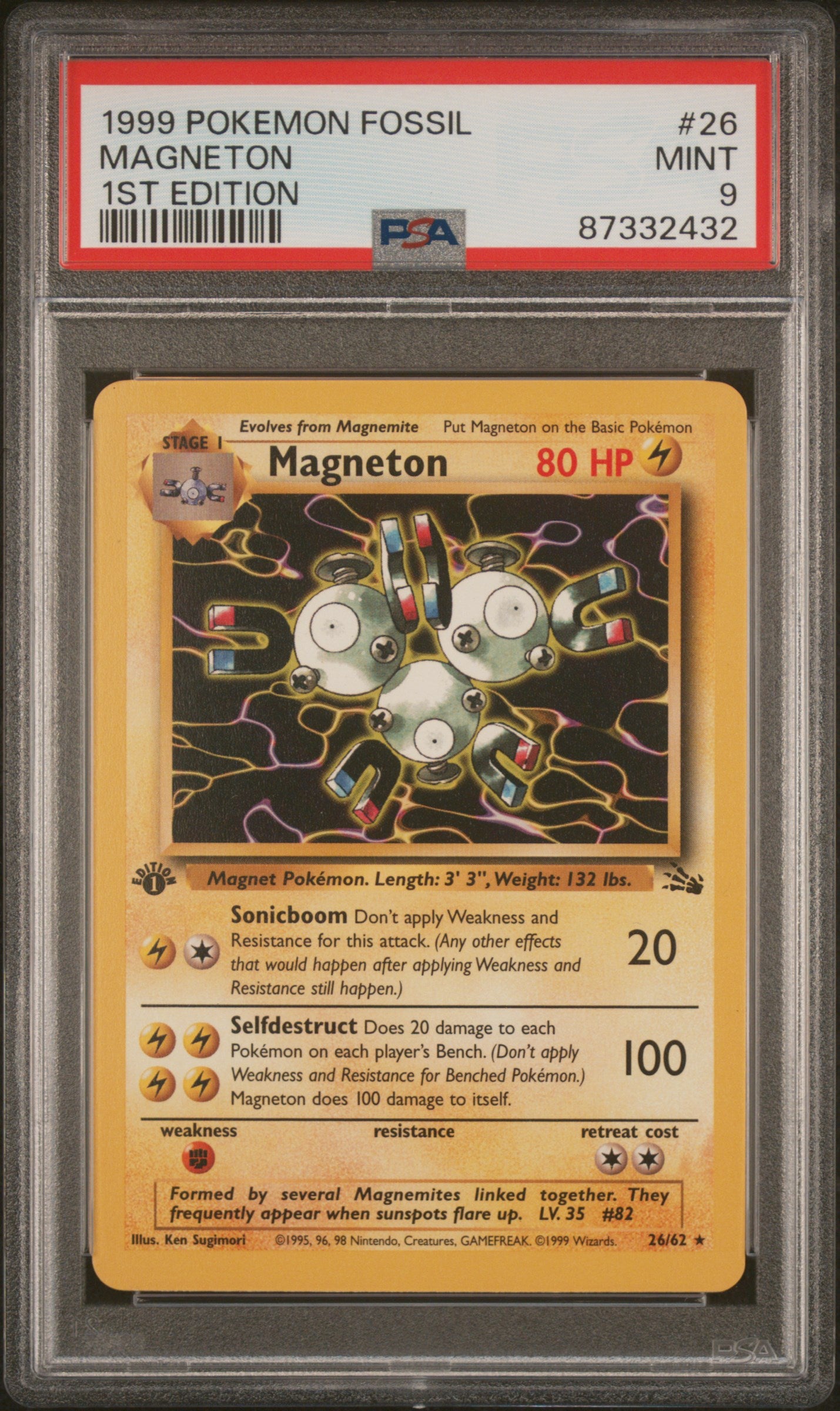 1999 Pokemon Fossil #26 Magneton 1st Edition PSA 9