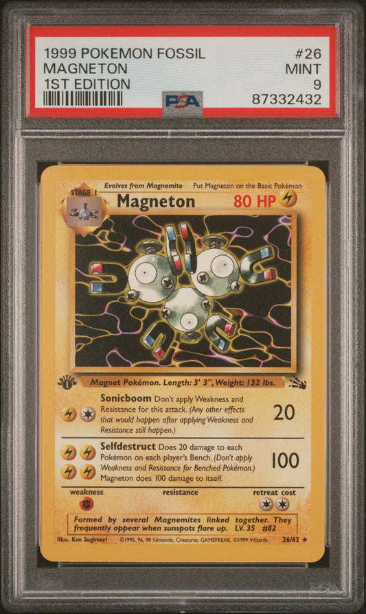1999 Pokemon Fossil #26 Magneton 1st Edition PSA 9
