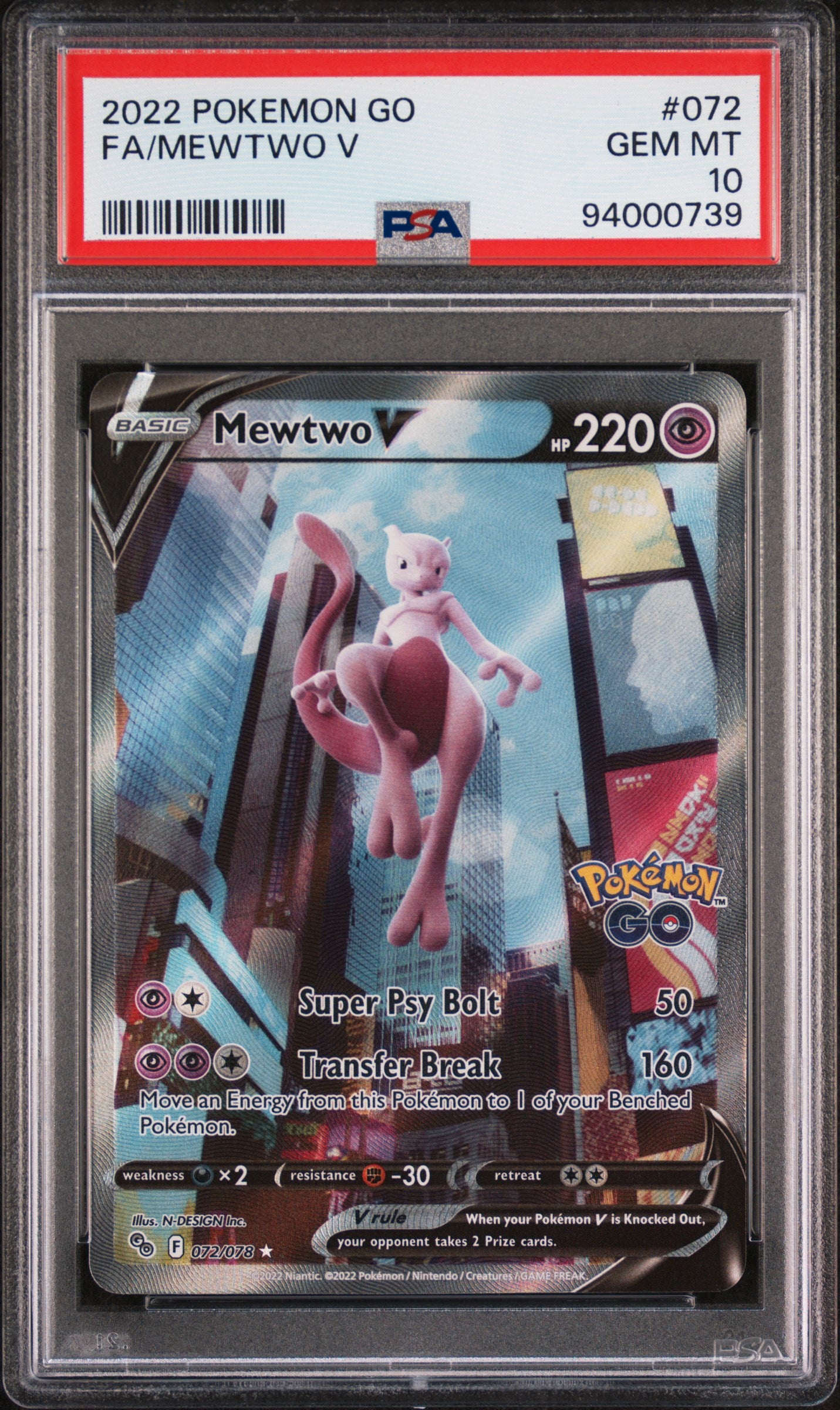 2022 Pokemon Go #072 Fa/Mewtwo V PSA 10
