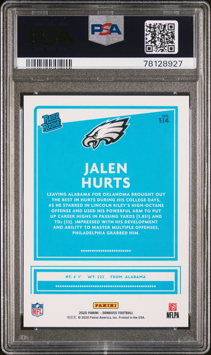 2020 Panini Donruss #314 Jalen Hurts Blue Press Proof PSA 9