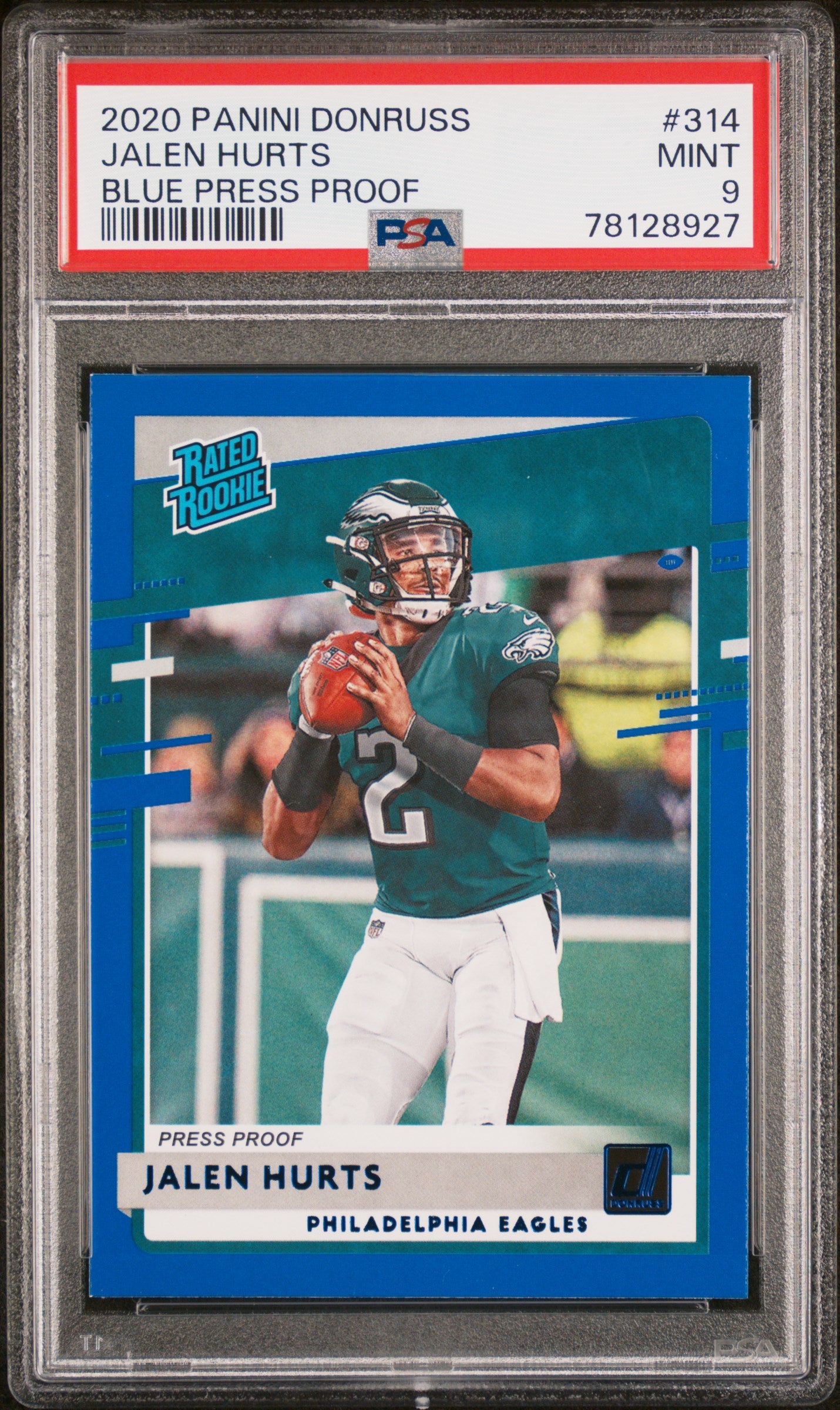 2020 Panini Donruss #314 Jalen Hurts Blue Press Proof PSA 9