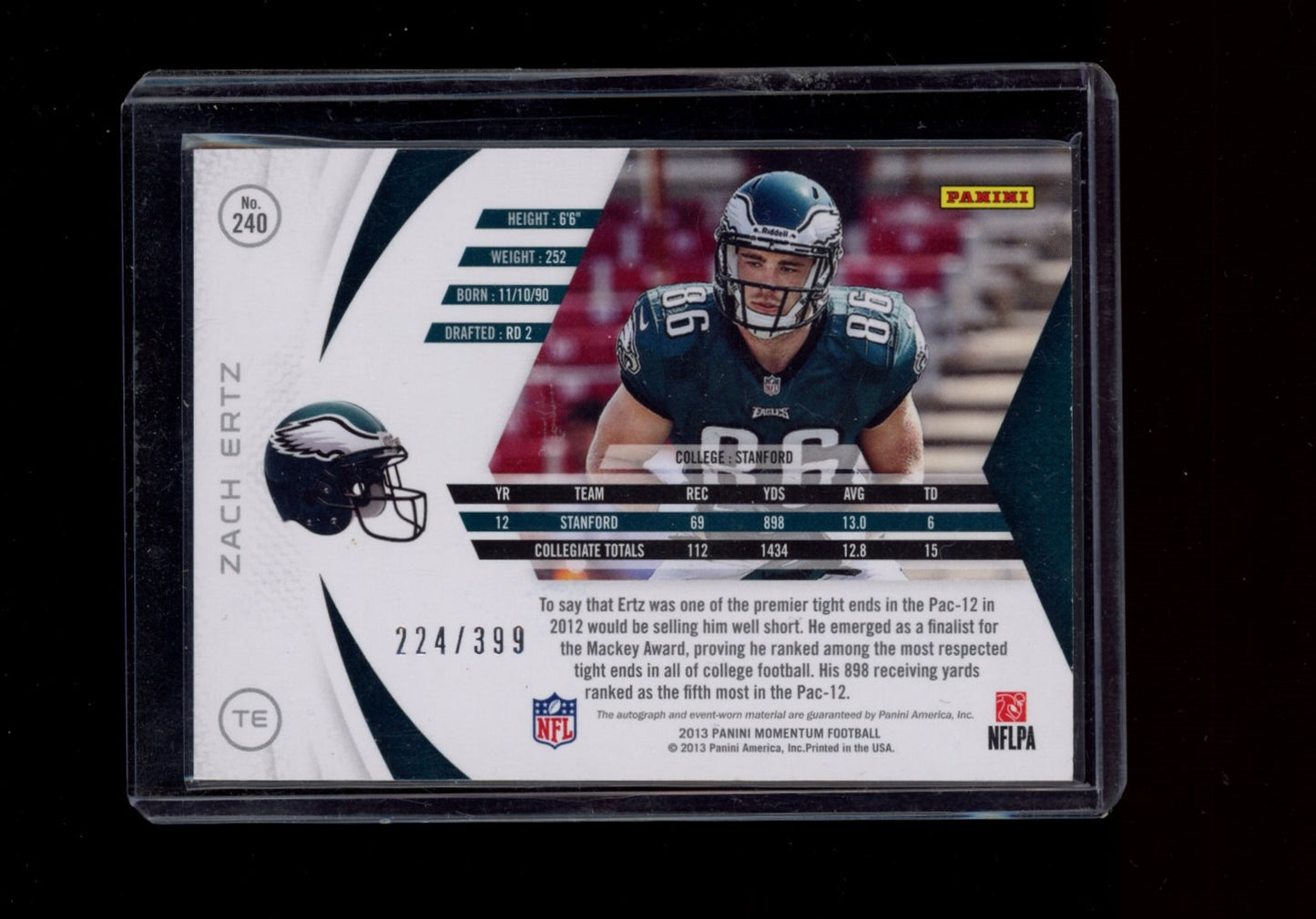 2013 Panini Momentum #240 Zach Ertz Rookie Signatures RPS #/399