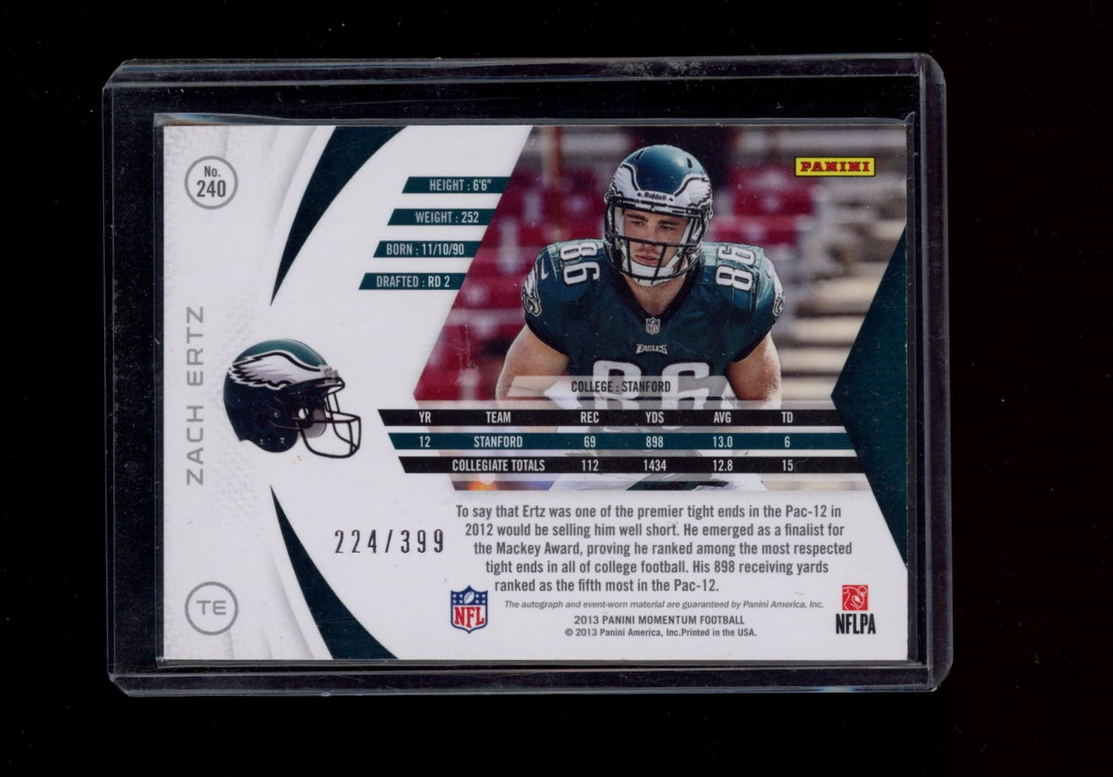 2013 Panini Momentum #240 Zach Ertz Rookie Signatures RPS #/399