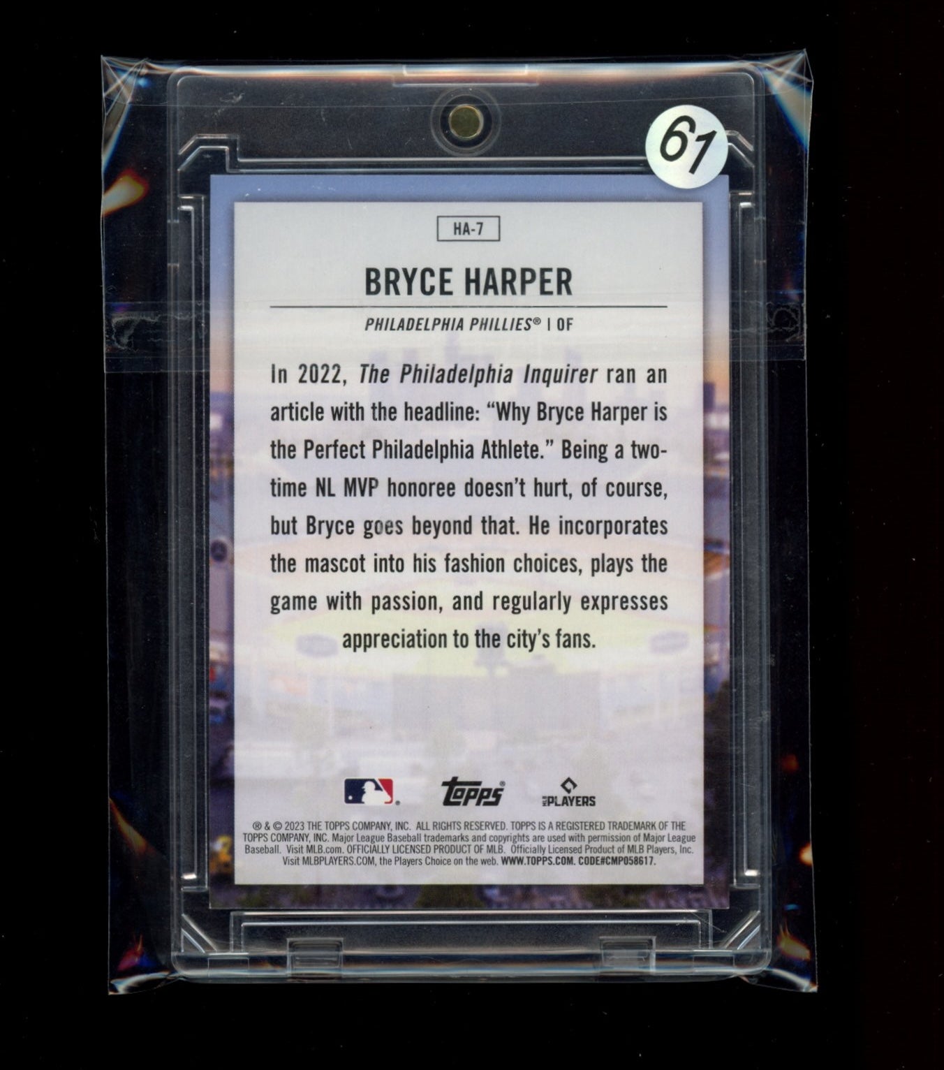 2023 Topps #HA-7 Bryce Harper Home Field Advantage (102825)
