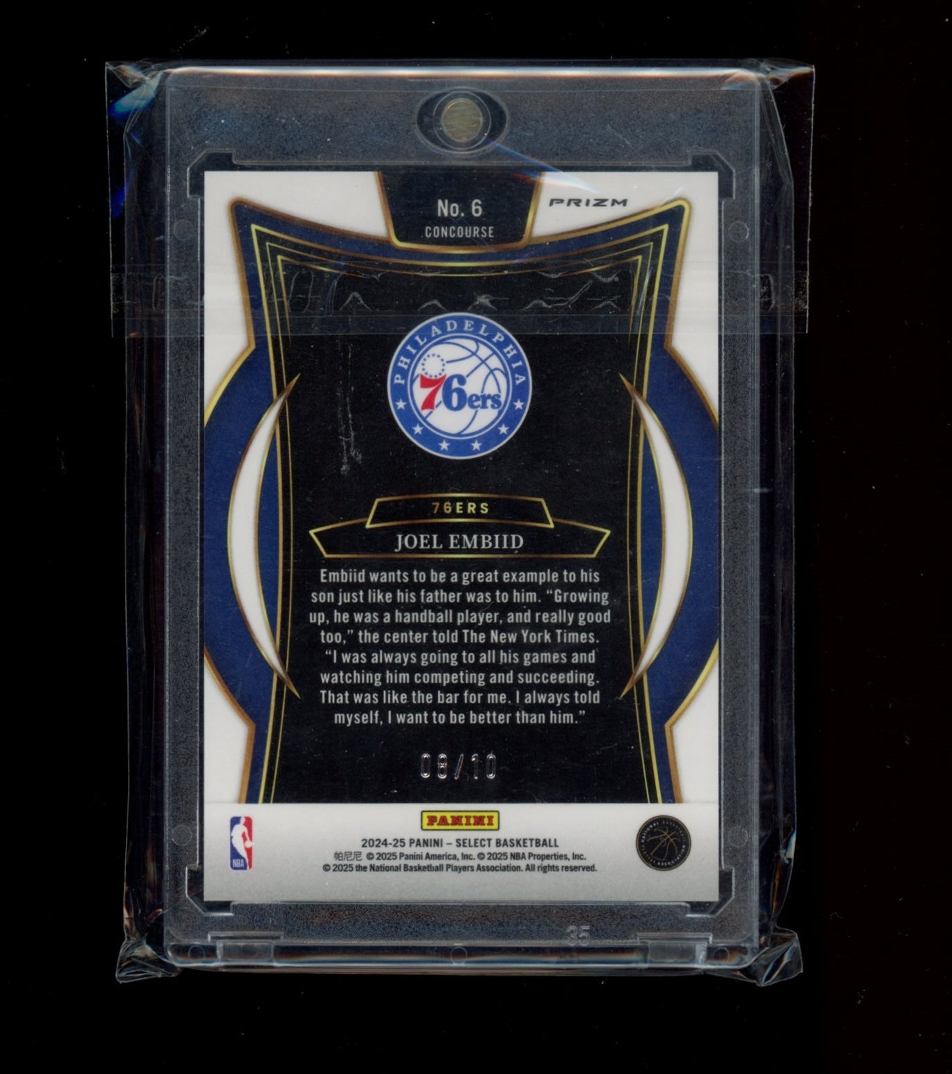 2024-25 Panini Select #6 Joel Embiid Gold Wave Prizm #/10