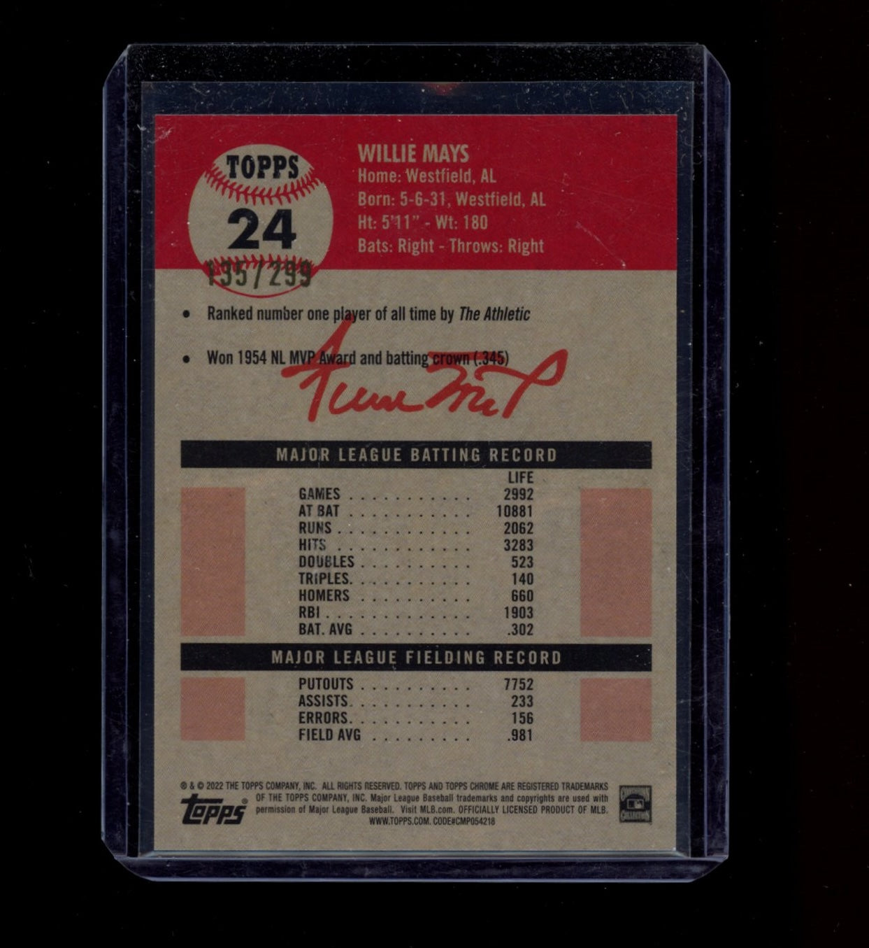 2022 Topps Chrome Platinum Anniversary #24 Willie Mays Aqua Lava Refractor #/299