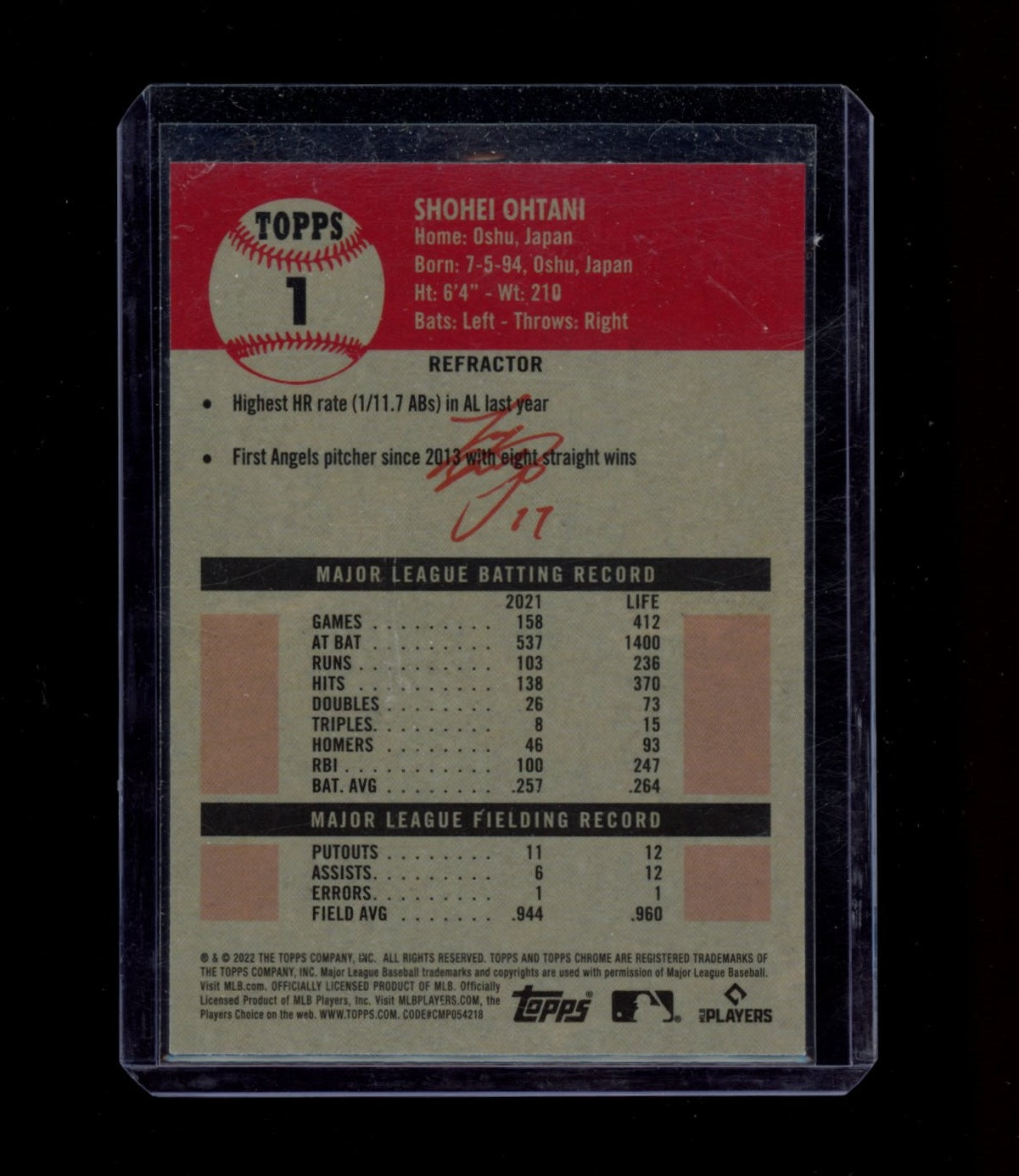 2022 Topps Chrome Platinum Anniversary #1 Shohei Ohtani Refractor