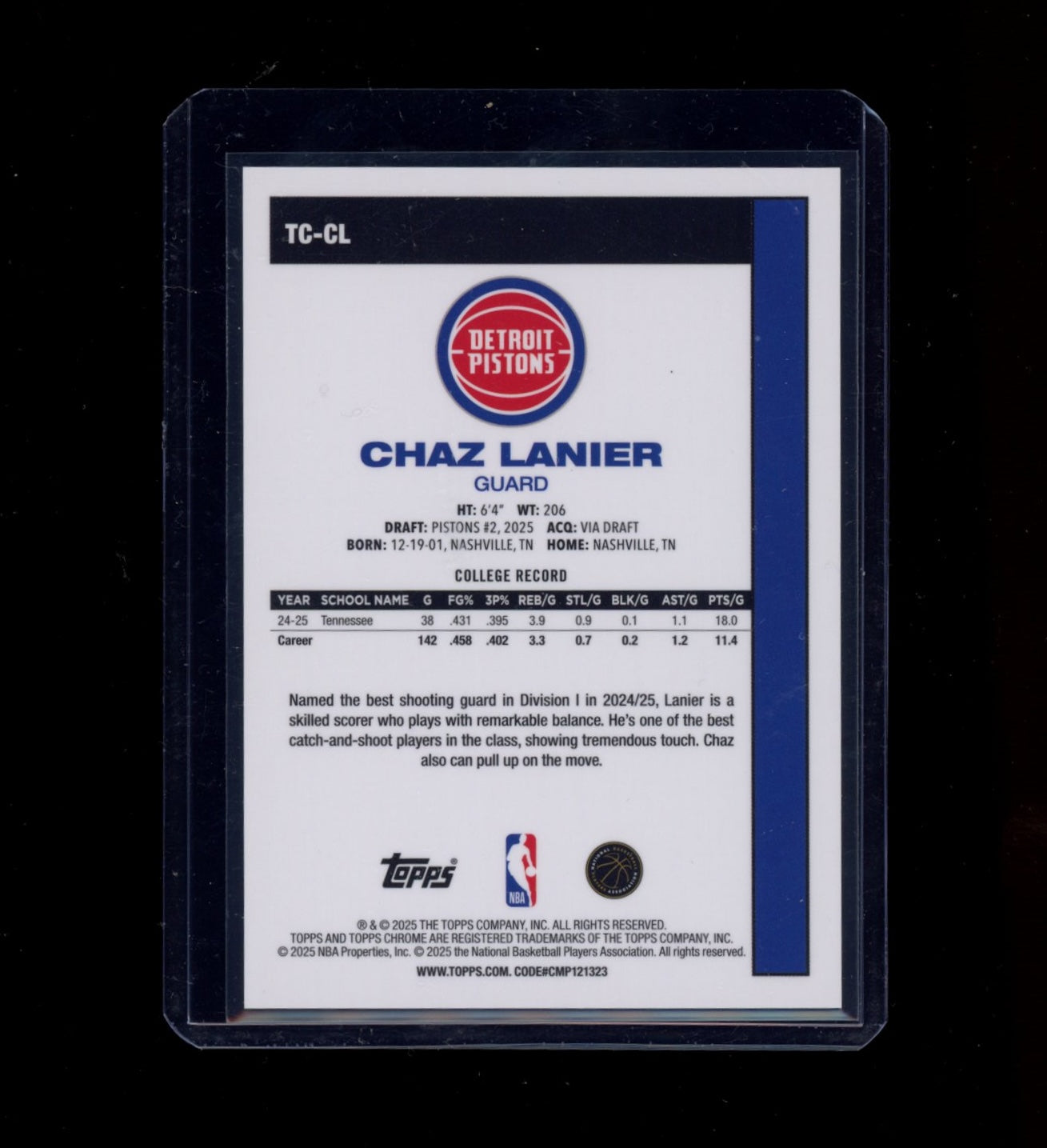 2025-26 Topps #TC-CL Chaz Lanier 1980 Gold Mojo Refractor #/50