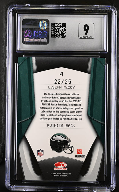 2009 Gridiron Gear #4 LeSean McCoy Next Generation Jersey Signatures CGC 8.5