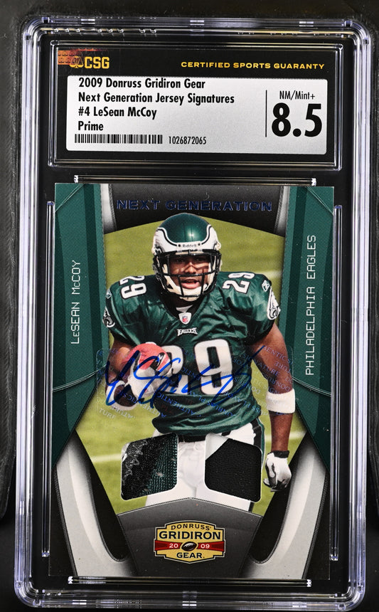 2009 Gridiron Gear #4 LeSean McCoy Next Generation Jersey Signatures CGC 8.5
