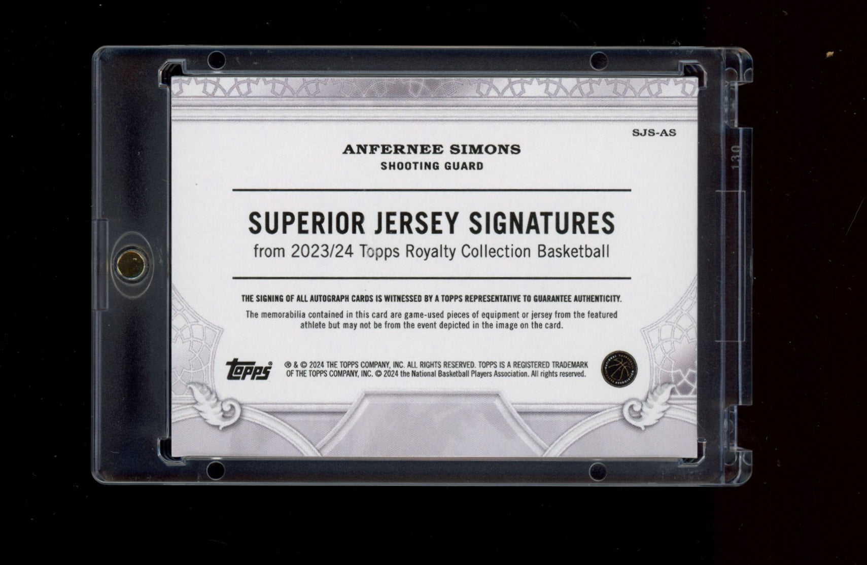 2023-24 Topps Royalty #SJS-AS Anfernee Simons Superior Jersey Sig /25
