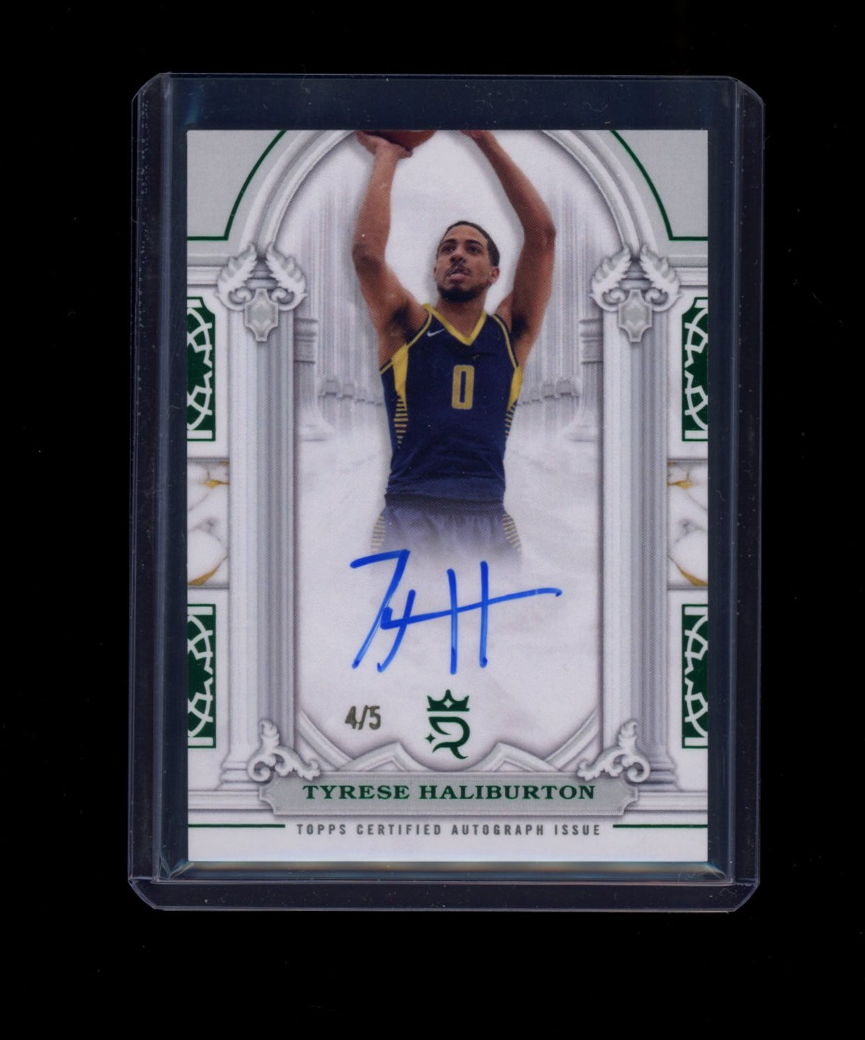 2023-24 Topps Royalty  Tyrese Haliburton Pillars of Greatness Sig Green #/5