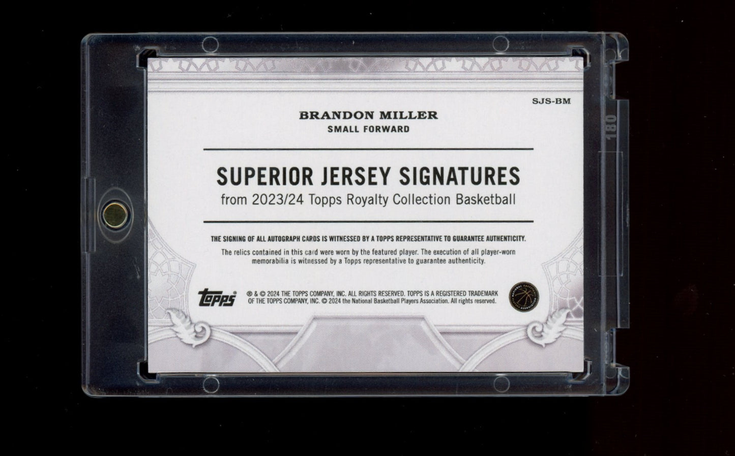 2023-24 Topps Royalty #SJS-BM Brandon Miller Superior Jersey Sig Blue #/25