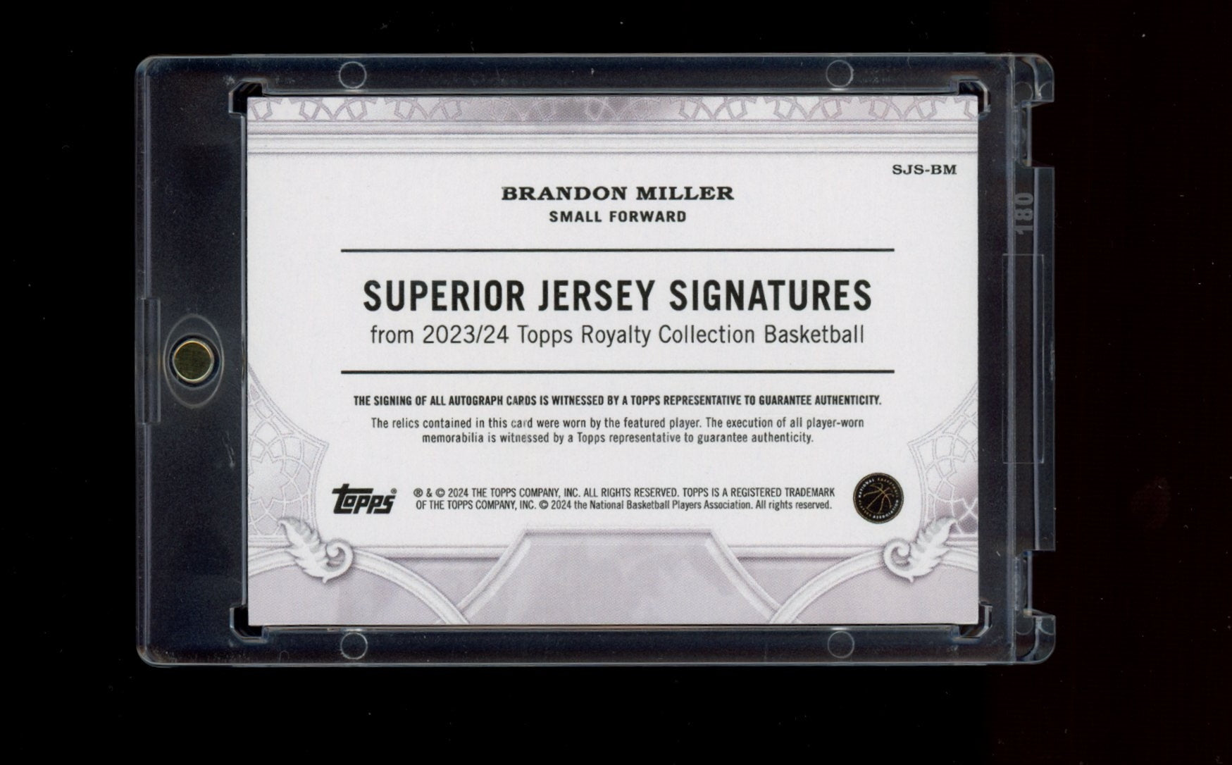 2023-24 Topps Royalty #SJS-BM Brandon Miller Superior Jersey Sig Blue #/25