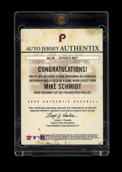 2005 Fleer Authentix #AJA-MS Mike Schmidt Auto Jersey General Admission #/75