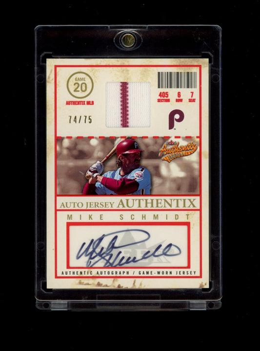 2005 Fleer Authentix #AJA-MS Mike Schmidt Auto Jersey General Admission #/75