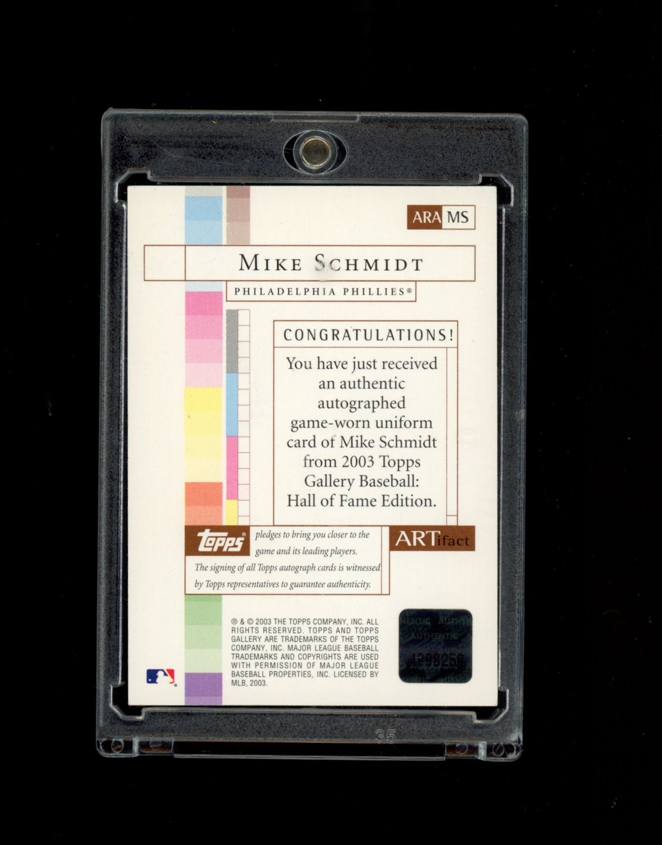 2003 Topps Gallery Hall of Fame #ARMS Mike Schmidt Artifact Relics Autographs
