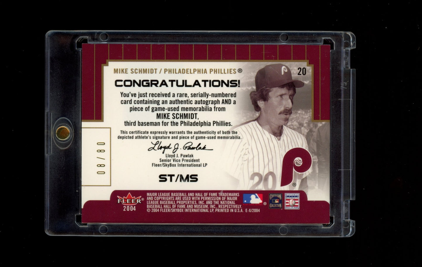 2004 Fleer E-X #ST/MS Mike Schmidt Signings-of-the-Times-Best-Year #/80