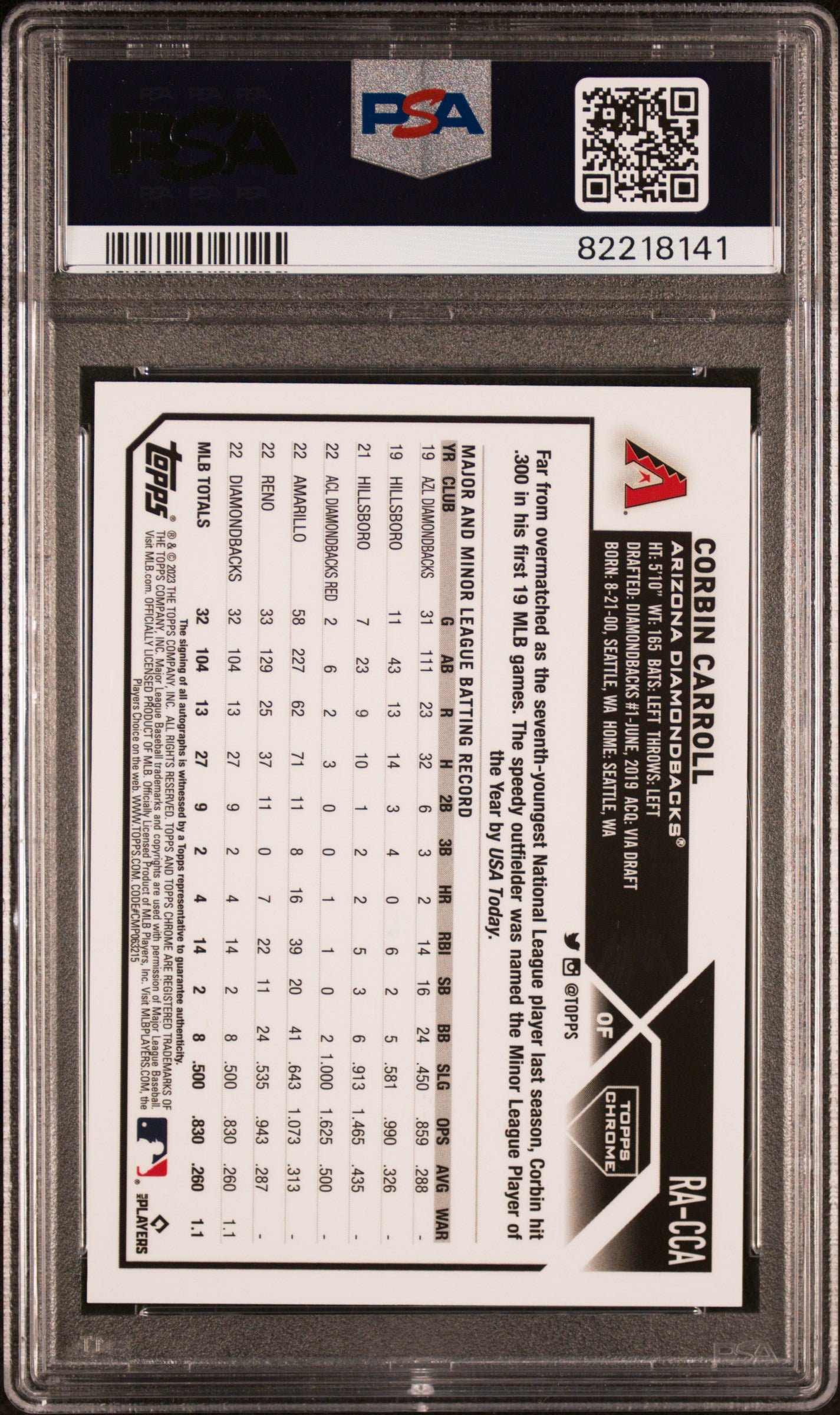 2023 Topps Chrome #RACCA Corbin Carroll Rookie Auto-Green /99 PSA 10